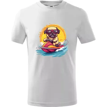 Chlapecké tričko Mops na vodním skútru - Tričko dětské bavlněné - 98 cm / 2 roky ( Bílá )