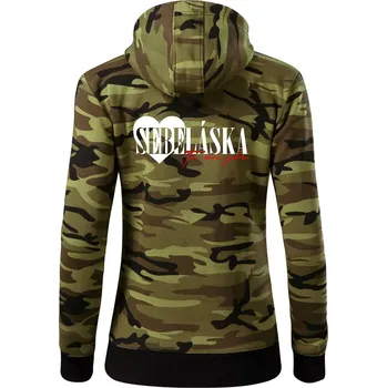 Dámská mikina Sebeláska ta mi jde - Dámská mikina trendy zipper s kapucí - M ( Zelený maskáč )