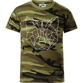 Chlapecké tričko Akita Inu - Geometrie - Dětské maskáčové triko - 134 cm/8 let ( Zelený maskáč )