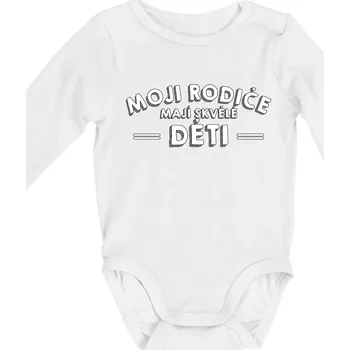 Kojenecký body Moji rodiče mají skvělé děti - Body kojenecké s dlouhým rukávem - Dlouhý r. do 3 měs ( Bílá )