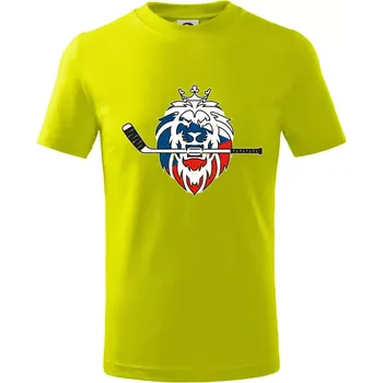 Lev s hokejkou v tlamě - Česká vlajka - Tričko dětské bavlněné - 98 cm / 2 roky ( Limetková )
