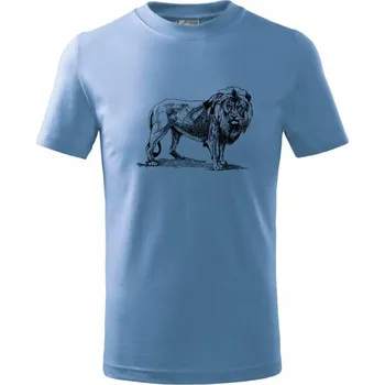 Lev kreslený - Tričko dětské bavlněné - 98 cm / 2 roky ( Azurově modrá )