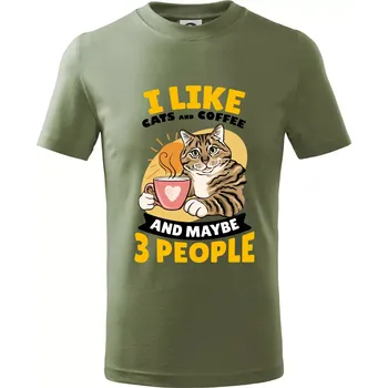 I like cats and coffee and maybe 3 people - Tričko dětské bavlněné - 134 cm/8 let ( Khaki )