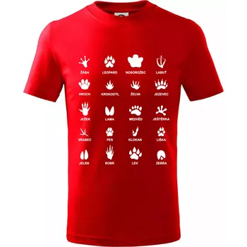 Chlapecké tričko Stopy zvířat - Tričko dětské bavlněné - 98 cm / 2 roky ( Červená )