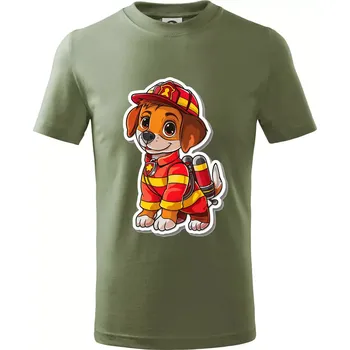 Chlapecké oblečení Malý hasič - pejsek - Tričko dětské bavlněné - 98 cm / 2 roky ( Khaki )