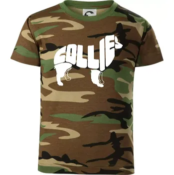 Chlapecké tričko Border kolie písmo v těle - Dětské maskáčové triko - 122 cm/6 let ( Hnědý maskáč )