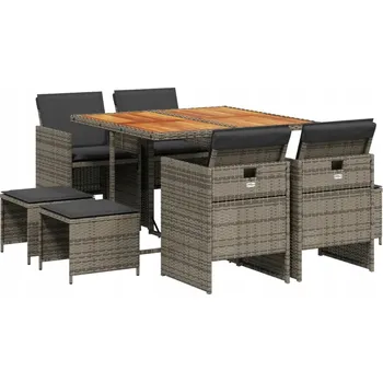 Sada zahradního nábytku z umělého ratanu VidaXL, šedá, 9 dílů