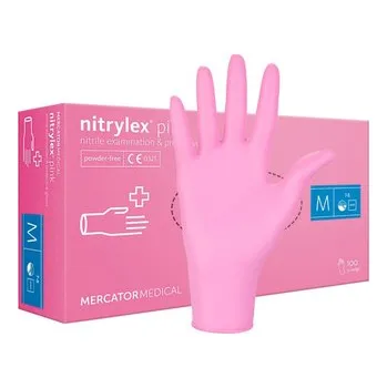 Rukavice na úklid Jednorázové nitrilové zdravotnické rukavice Mercator NITRYLEX růžové 100 ks Velikost: S