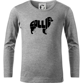 Chlapecké tričko Border kolie písmo v těle - Triko dětské Long Sleeve - 146 cm/10 let ( Tmavě šedý melír )