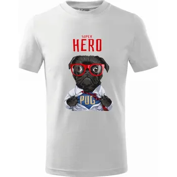Chlapecké tričko Mops - Pug Superhero - Tričko dětské bavlněné - 98 cm / 2 roky ( Bílá )