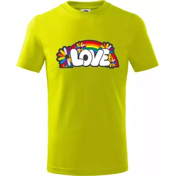 Chlapecké tričko Love s duhou v pozadí - Tričko dětské bavlněné - 98 cm / 2 roky ( Limetková )