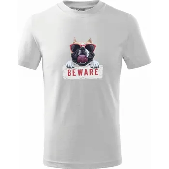Chlapecké tričko Pug - beware - Tričko dětské bavlněné - 98 cm / 2 roky ( Bílá )