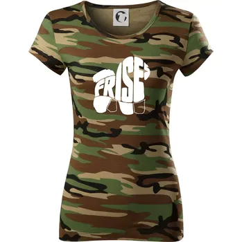 Dámské tričko Bišonek - fries nápis v těle - Dámské maskáčové triko - XS ( Hnědý maskáč )