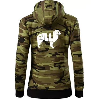 Dámská mikina Border kolie písmo v těle - Dámská mikina trendy zipper s kapucí - XS ( Zelený maskáč )