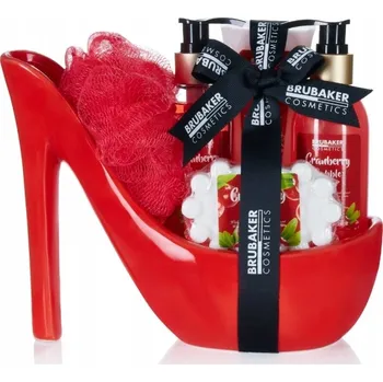 Kosmetická sada Brubaker Kosmetická dárková sada s vůní brusinek, 6 dílů: sprchový gel 160 ml + tělové mléko 110 ml + pěna do koupele 160 ml + masážní mýdlo 85 g + masážní žínka + keramická loďka 27 x 11 x 18 cm