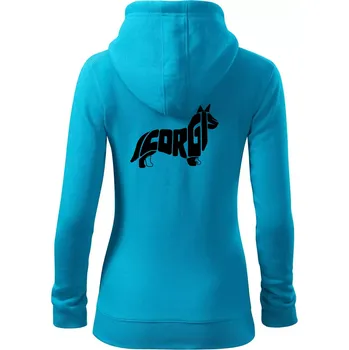 Dámská mikina Corgi - nápis v těle - Dámská mikina trendy zipper s kapucí - XS ( Světlý tyrkys )