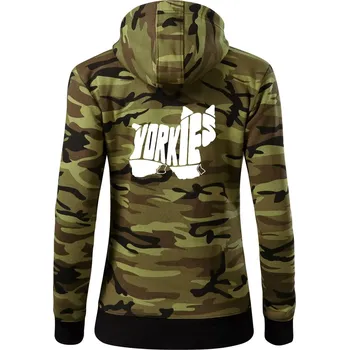 Dámská mikina Jorkšírský teriér - Yorkie - Nápis v těle - Dámská mikina trendy zipper s kapucí - XL ( Zelený maskáč )