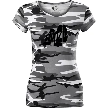 Dámské tričko Shih-tzu - nápis v těle - Dámské maskáčové triko - XS ( Šedý maskáč )