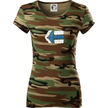 Dámské tričko Párová turistická značka modrá - Dámské maskáčové triko - S ( Hnědý maskáč )