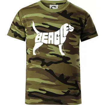 Chlapecké tričko Bígl - nápis v těle - Dětské maskáčové triko - 104-110cm / 3-4 roky ( Zelený maskáč )