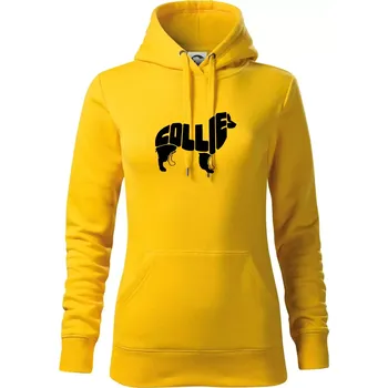 Dámská mikina Border kolie písmo v těle - Mikina dámská Cape s kapucí - S ( Žlutá )