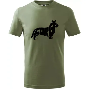 Corgi - nápis v těle - Tričko dětské bavlněné - 158 cm/12 let ( Khaki )