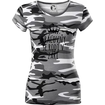 Dámské tričko Královny se rodí v září - Dámské maskáčové triko - S ( Šedý maskáč )