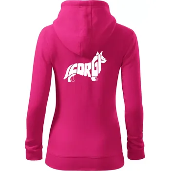 Dámská mikina Corgi - nápis v těle - Dámská mikina trendy zipper s kapucí - S ( Purpurová )