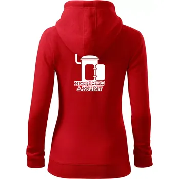 Dámská mikina Nespěchat a kouřit - Dámská mikina trendy zipper s kapucí - XS ( Červená )