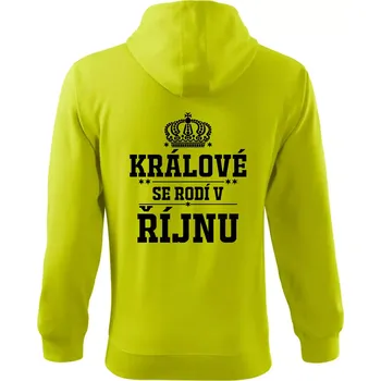 Pánská mikina Králové se rodí v řijnu - Mikina s kapucí na zip trendy zipper - XL ( Limetková )