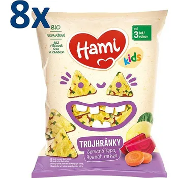 Slaná pochutina HAMI Trojhránky červená řepa, špenát, mrkev 8× 30 g