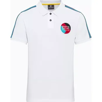 PORSCHE Polo Shirt MARTINI RACING® Polokošile Tričko s límečkem a knoflíky bílá s červenomodrými pruhy (Tričko od Porsche s límečkem s ikonickými pruhy MARTINI RACING® na ramenou.)