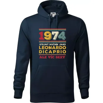 Pánská mikina 1974 stejný ročník jako Leonardo Dicaprio - Mikina pánská Cape s kapucí - 4XL ( Námořní modrá (velmi tmavá - téměř černá) )