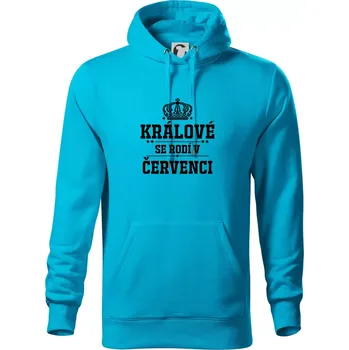 Pánská mikina Králové se rodí v červenci - Mikina pánská Cape s kapucí - 4XL ( Světlý tyrkys )
