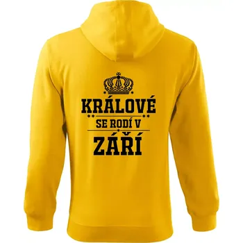 Pánská mikina Králové se rodí v září - Mikina s kapucí na zip trendy zipper - 2XL ( Žlutá )