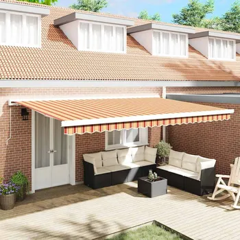 Markýza vidaXL Budsorovatelné zastřešení Žlutá a oranžová 500 ×300 cm [3331255]