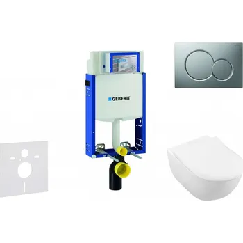 GEBERIT - Kombifix Modul pro závěsné WC s tlačítkem Sigma01, matný chrom + Villeroy Boch - WC a sedátko, DirectFlush, SoftClose, CeramicPlus 110.302.00.5 NI3