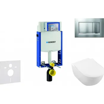GEBERIT - Kombifix Modul pro závěsné WC s tlačítkem Sigma20, matný chrom/chrom + Villeroy Boch - WC a sedátko, DirectFlush, SoftClose, CeramicPlus 110.302.00.5 NI7
