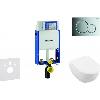GEBERIT - Kombifix Modul pro závěsné WC s tlačítkem Sigma01, lesklý chrom + Villeroy Boch - WC a sedátko, DirectFlush, SoftClose, CeramicPlus 110.302.00.5 NI2