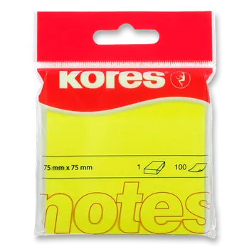 Kancelářské potřeby Kores - samolepicí bloček - 75x75 mm, 100 l., neon žlutý