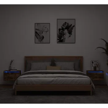 Noční stolek vidaXL Nástěnné noční stolky s LED osvětlením 2 ks [836837] Barva: kouřový dub