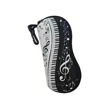 Černé-bílé textilní pouzdro na brýle s potiskem not