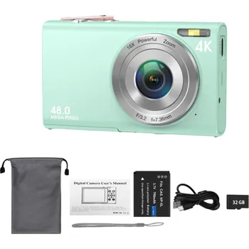 Digitální kamera 4K digitální fotoaparát 48MP s automatickým ostřením 2,8" displej HD rozlišení USB nabíjení 32GB TF karta Kompaktní kamera pro focení i video zelená
