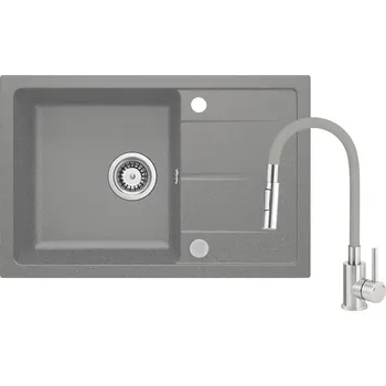Granitový dřez Deante Dřez Leda s dřezovou baterií, s odkapávačem, granit - ZRDGS113 šedá metalic