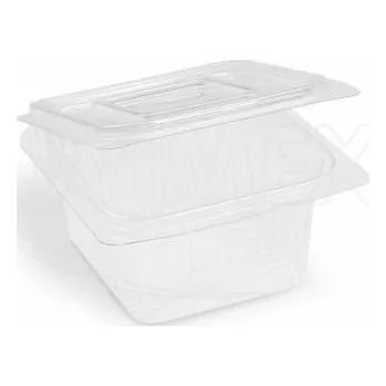 Jednorázové nádobí Miska (rPET) s víčkem hranatá průhledná 375ml [50 ks]