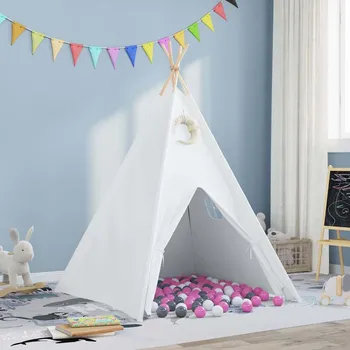 Dětský stan vidaXL Teepee stan Bílá 120 x 120 x 150 cm Tkanina & Plast [3385872]