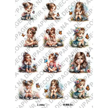 Umělecký papír Rýžový a soft papír na decoupage - Holčička s motýlem - KB03984 Materiál: Soft, Rozměr: A4