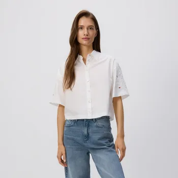 Dámské tričko Reserved - Košile s ažurovými rukávy - bílá - 753HF-00X - 753HF-00X-S