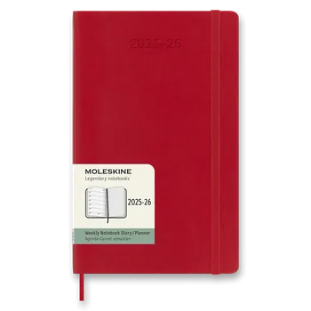 Diář Moleskine 2025-26 - 18měsíční diář v měkkých deskách - velikost L, týdenní, červený