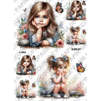 Umělecký papír Rýžový a soft papír na decoupage - Holčička s motýlem - KB03982 Materiál: Soft, Rozměr: A4